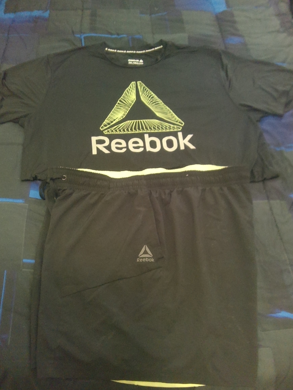 Reebok Men's Shorts Set with Neon Green Logo